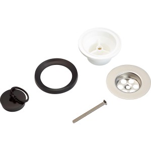 Ablaufventil mit Stopfen (Ø 85mm) aus Edelstahl und Kunststoff, inklusive Dichtungen und Schraube.