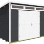 Modernes, anthrazitfarbenes Weka Holz-Gartenhaus mit Pultdach und Doppeltür.