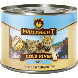 Wolfsblut Cold River Puppy Nassfutter, Forelle mit Süßkartoffel, 200g Dose.
