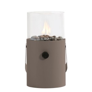 Cosi Gaslaterne Cosiscoop Original in Clay: Tisch-Terrassenheizer mit Glasaufsatz und Tragegriffen.