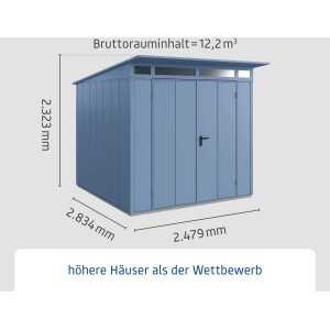 Ecostar Gerätehaus Elegant, Taubenblau, Pultdach, Doppeltür, Maße