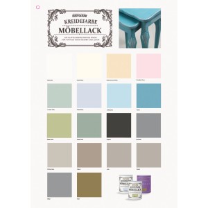 Rust-Oleum Kreidefarbe Möbellack Lorbeergrün, Farbauswahl und Anwendungsbeispiel.