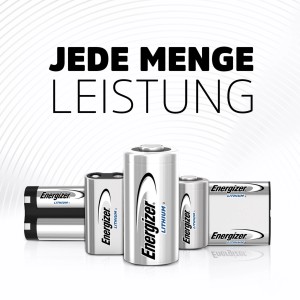 Energizer CR2 Lithium Fotobatterien, 2 Stück. Silberne Batterien in verschiedenen Größen.