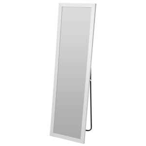 Weißer Standspiegel (25,2x125,2 cm) mit Metallständer für Flur oder Schlafzimmer.