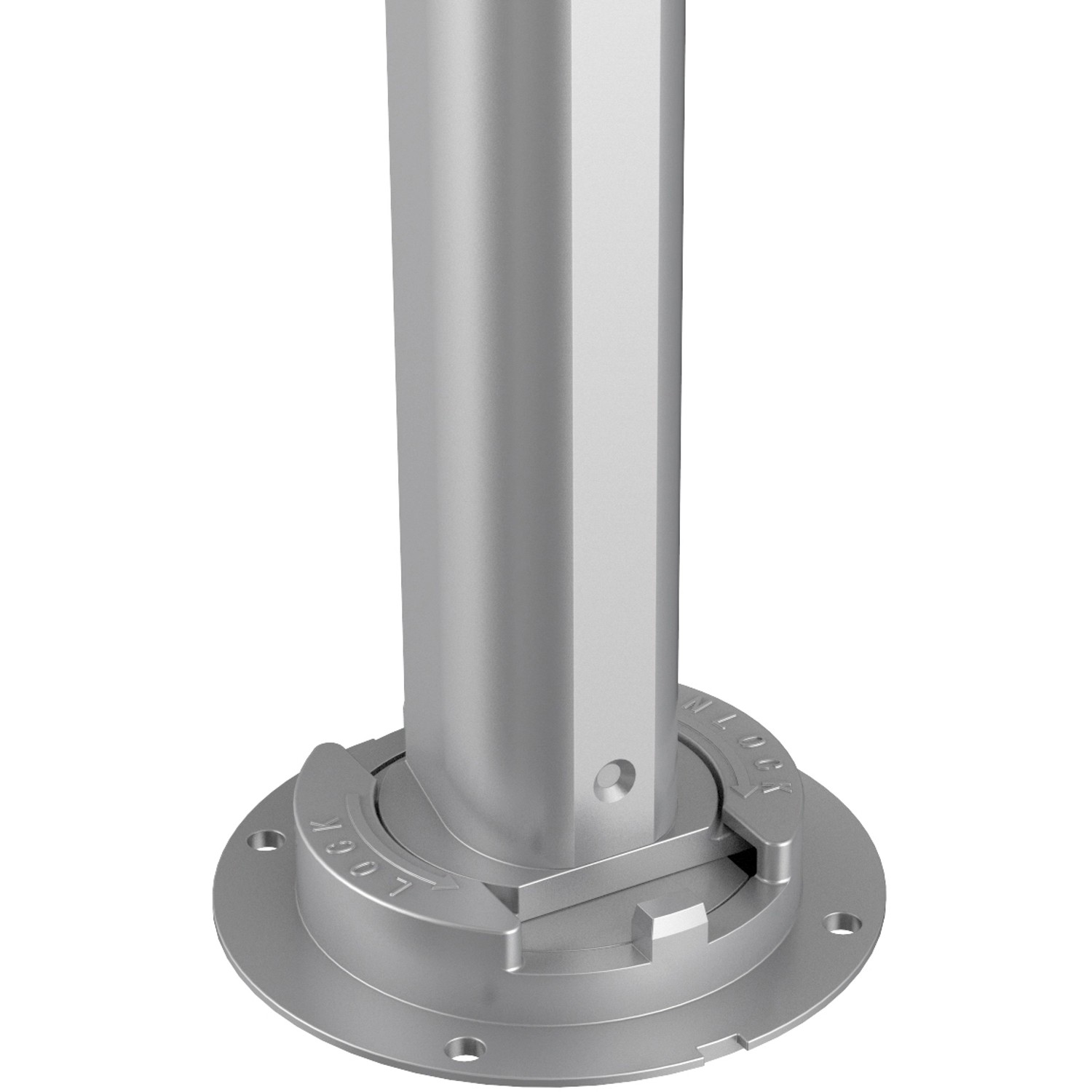 Detailaufnahme: Silberner Befestigungsmast der Spettmann Seitenzugmarkise Visor.