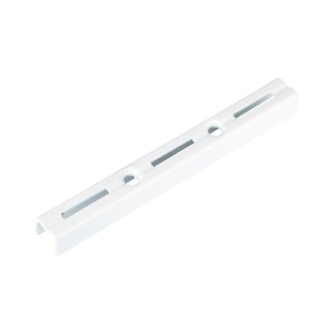 Weiße Regalschiene, 200 cm lang, zur Befestigung von Regalböden bis 55 kg.