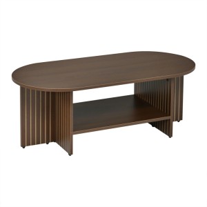 Merax Couchtisch Oval MDF Mit Ablagefach Rillenoptik Sofatisch Wohnzimmertisch Holzoptik