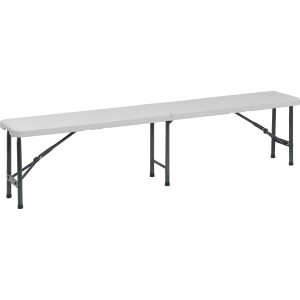 Bierzeltgarnitur Taloga: Einzelne weiße Kunststoffbank mit schwarzem Metallgestell.