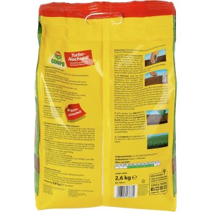 Compo Rasen Nachsaat Turbo 2,6kg im gelben Sack für schnelle Rasenreparatur.