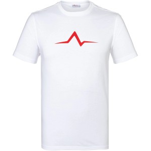 Weißes Kübler Pulse T-Shirt Gr. L mit rotem Herzschlag-Design für Arbeitskleidung.