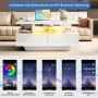 okwish Couchtisch mit LED 2 Schubladen Stauraum 90x55x41cm Hochglanz Weiß_8