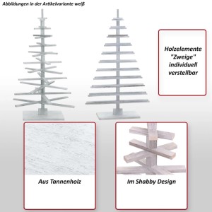 Weißer Deko-Weihnachtsbaum aus Tannenholz im Shabby-Look mit verstellbaren Zweigen, 130x82x82cm.