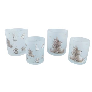 Boltze Windlicht-Set Knuffi, 2-teilig, beige mit Hasenmotiven, ideal als Kerzenhalter.