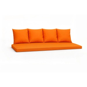 Orangefarbenes Setgarden Bankkissen mit Sitzkissen und 4 Rückenkissen für 3-Sitzer Gartenbank.