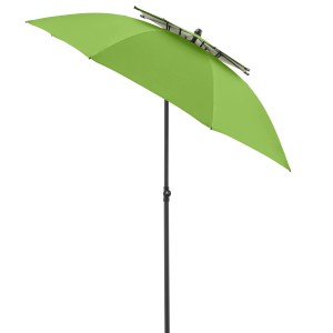 Grüner Doppler Strandschirm Windprofi Neo 200 mit Windventil und Fiberglas-Streben.