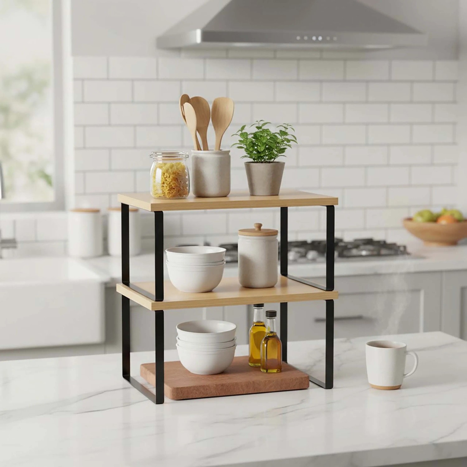 Relaxdays Gewürzregal 2er Set MDF Metall Natur-Schwarz Platzsparend kaufen bei OBI