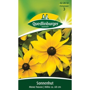 Quedlinburger Sonnenhut 'Meine Freude' Blumensamen mit goldgelben Blüten auf der Verpackung.