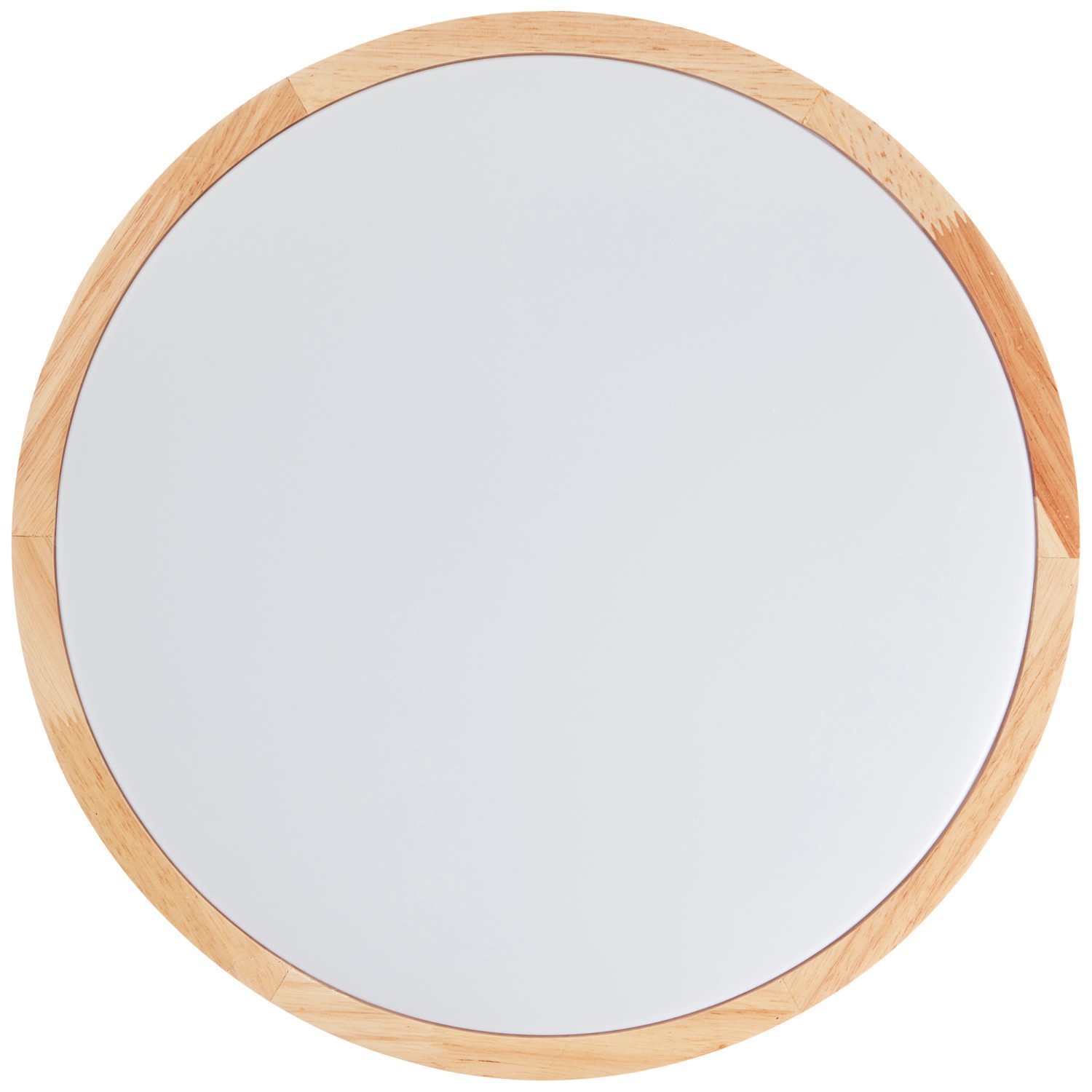 Runde LED-Deckenleuchte Slimline, Ø 39cm, Holzrahmen hell, weiße Fläche.
