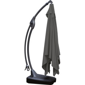 Anthrazitfarbener Ampelschirm Peoria, 300x300 cm, mit Kurbel und stabilem Standfuß.