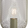 Olivgrüne Design-Tischleuchte Giada mit Metallgitter und Holzfuß für gemütliches Licht.