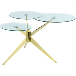 Kayoom Beistelltisch Triplet Gold mit drei Glasplatten und goldenem Metallgestell.