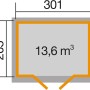 Grundriss weka Gartenhaus 122 Gr.3: 301x205 cm, 13,6 m³ Volumen. Ideal als Holz-Gartenhaus.
