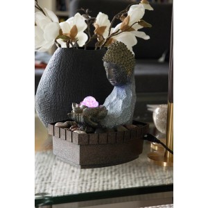 Dobar Zimmerbrunnen Buddha mit LED-Beleuchtung und Pumpe aus Polyresin.