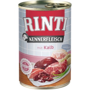Rinti Kennerfleisch Kalb, 400g Dose Hunde-Nassfutter mit hohem Fleischanteil.