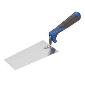 LUX Berner Putzkelle, 160mm, rostfrei, mit blau-grauem Softgriff für Maurer- und Fliesenarbeiten.