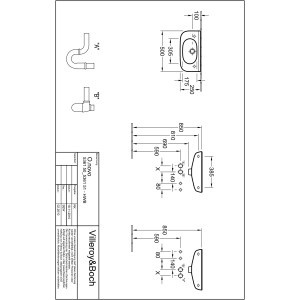 Technische Zeichnung: Villeroy & Boch O.Novo Handwaschbecken, 50 cm, Maße und Details.