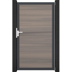 GroJa Tor Solid, 150x180 cm, Bi-Color Co-Extrudiert, Rahmen DB703. Sichtschutzzaun-Tor mit grau-braunen Füllungen.