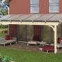 Skan Holz Terrassenüberdachung Verona, 648x289 cm, Leimholz Natur mit Doppelstegplatten.