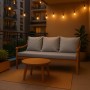 Graues Setgarden Bankkissen-Set für 2-Sitzer Gartenbank (120x50 + 2x50x56cm) auf Balkon.