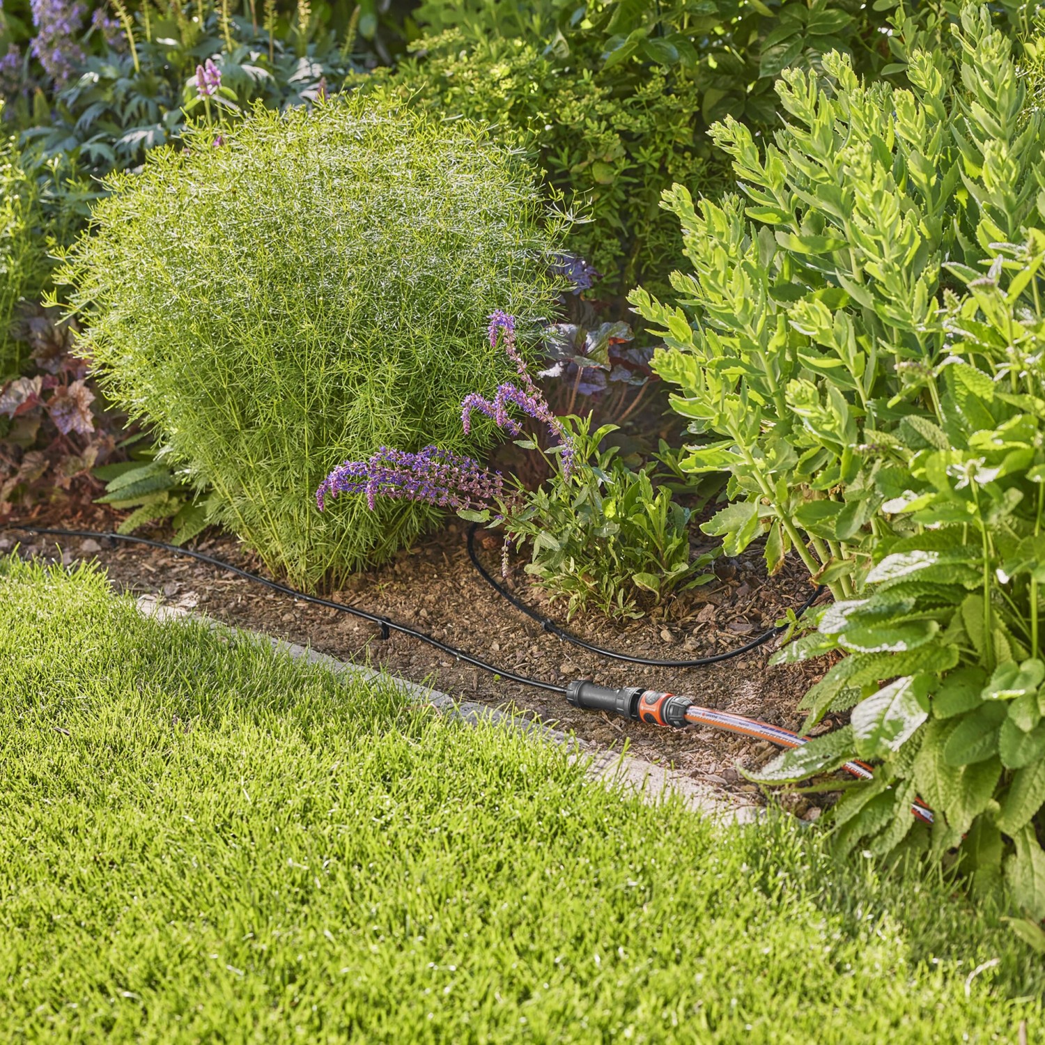 Gardena Micro-Drip-System Start-Set Pflanzreihen S im Einsatz zur Bewässerung im Garten.