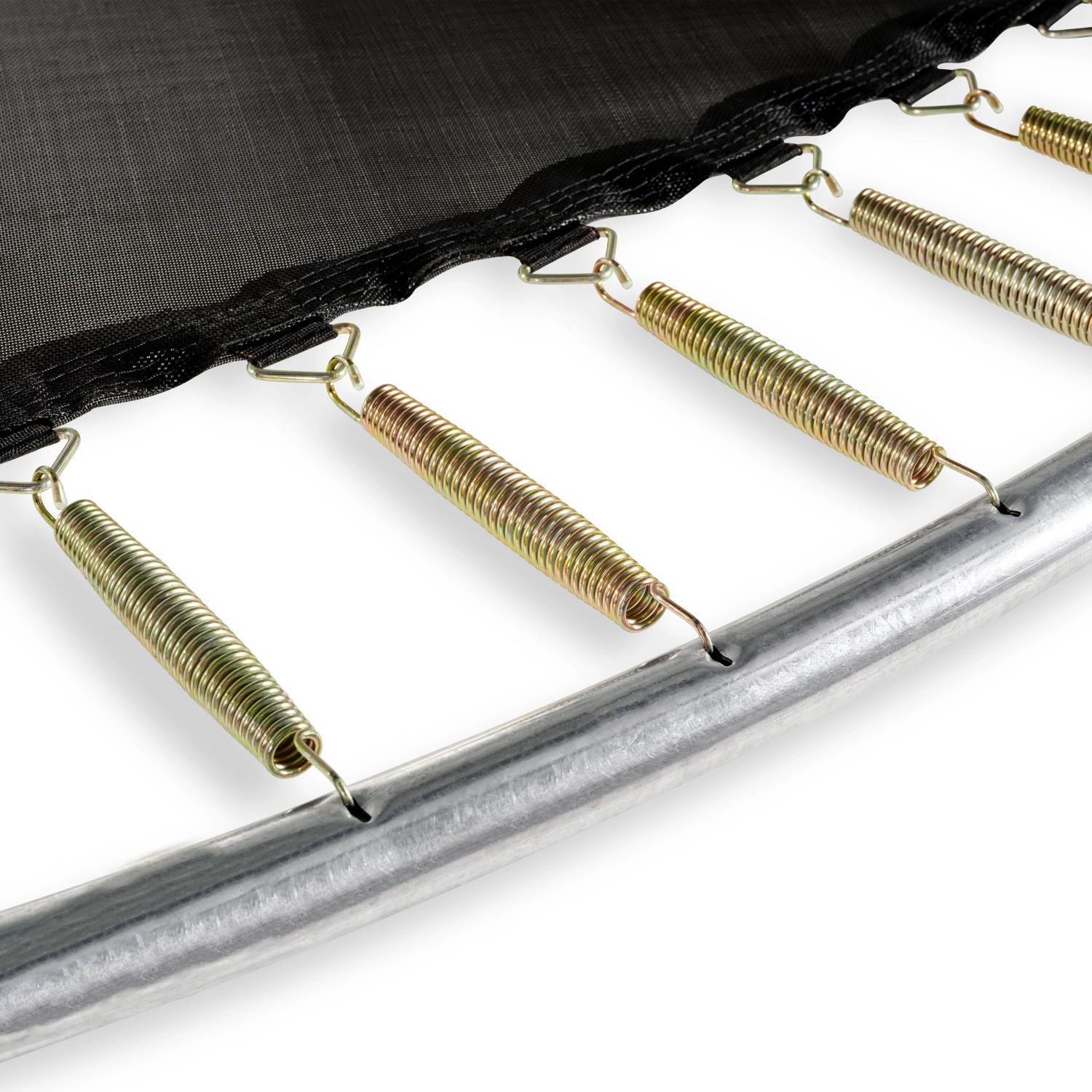 Detailaufnahme: Sprungfedern und Rahmen des schwarzen EXIT Allure Premium Bodentrampolins.