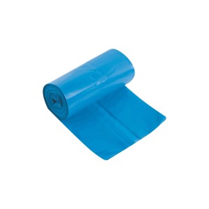 Blaue Abfallsäcke LDPE, 70 Liter, 10 Stück auf Rolle.