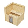 Weka Massivholzsauna Bergen mit Glastür, Fichtenholz, 7,5 kW Ofen, Sparset. Innenansicht mit Bänken.
