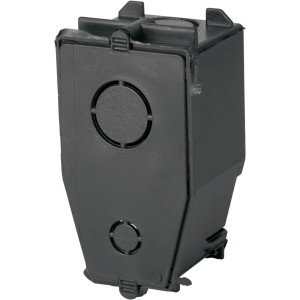 Schwarze Wandauslassdose inklusive Deckel für Aufputzmontage.