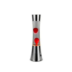 Rote Reality LED Lavaleuchte Etna, Design-Tischlampe mit warmweißem Licht und silberfarbenem Fuß.