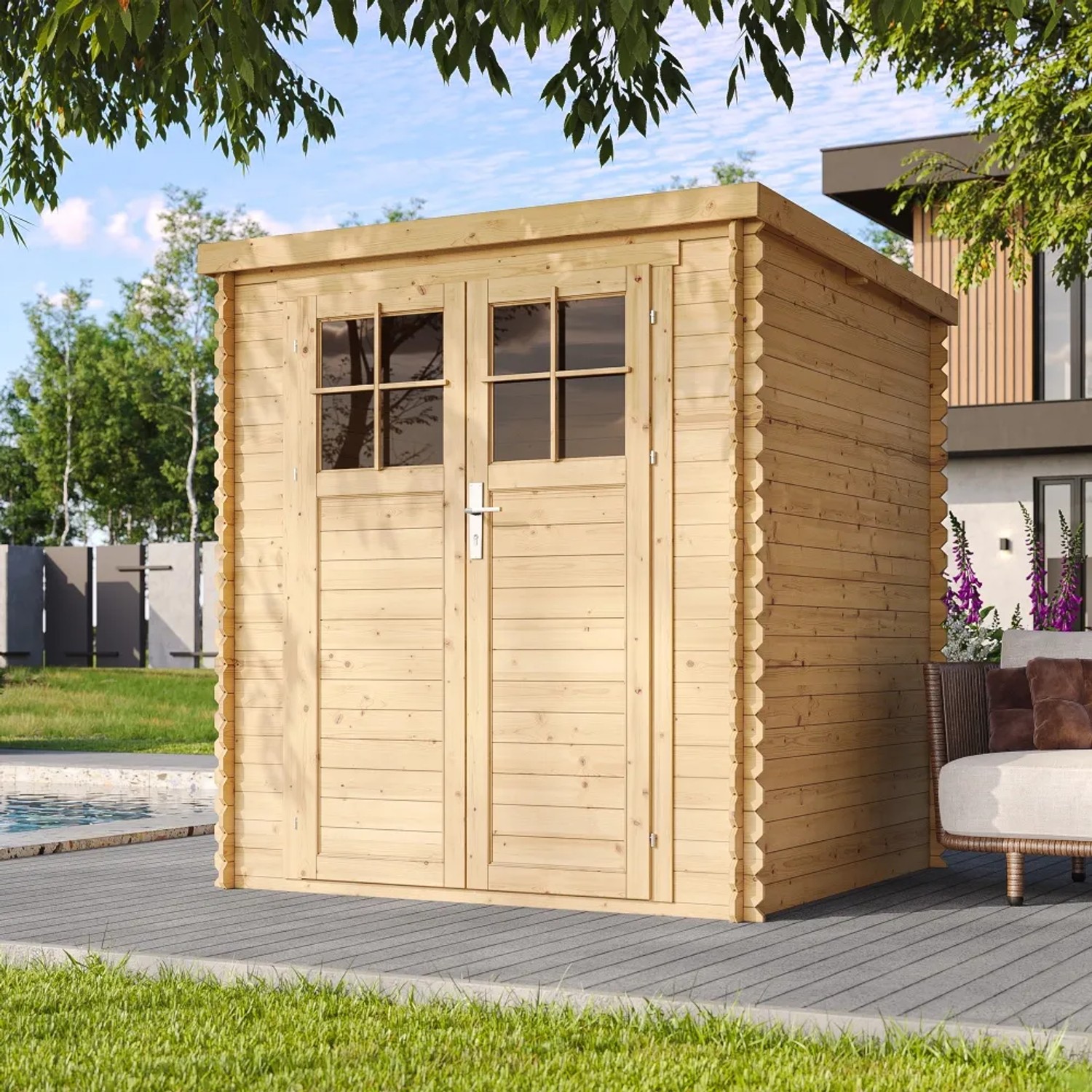 Timbela Holz-Gartenhaus M309F Flachdach Unbehandelt 188 cm x 188 cm 3,53 m² kaufen bei OBI