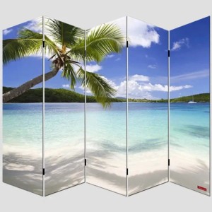 Foto-Paravent Bagheria mit Strandmotiv, 5-teiliger Raumteiler, 180x200cm