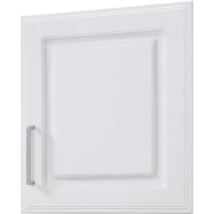 Detailaufnahme: Weiße Landhausküche Rom, Schranktür mit silbernem Griff.