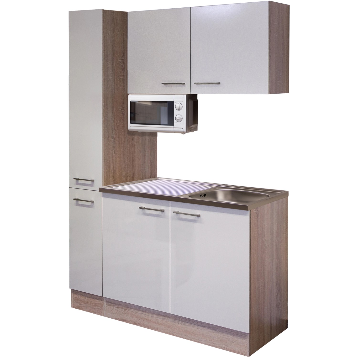 Flex-Well Singleküche 130 cm Orlando, Kaschmir/Sonoma Eiche, mit Mikrowelle und Spüle.