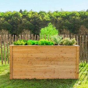 Westmann Hochbeet aus Lärche, 100x65x66 cm, mit Bepflanzung im Garten.