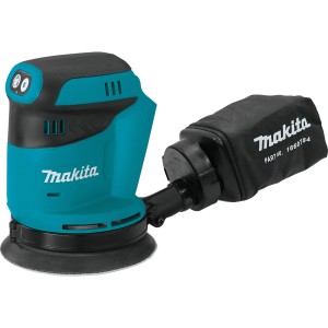 Makita Akku-Exzenterschleifer DBO180Z mit Staubbeutel, blau/schwarz.