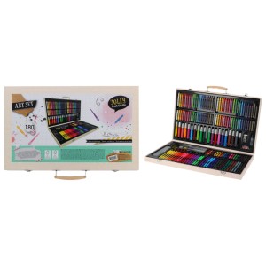 180-teiliges Malen- und Zeichen-Set in Holzbox (47,8x29,5x4,5cm) mit Stiften, Farben und Zubehör.