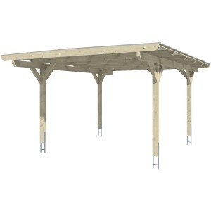 Skan Holz Carport Odenwald, schiefergrau, mit geraden Kopfbändern und Doppelstegplatten.