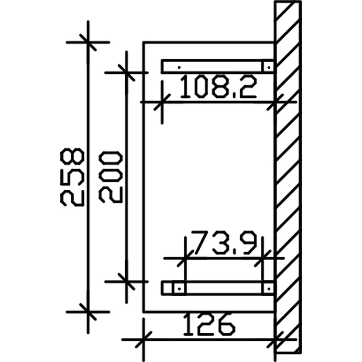 Technische Zeichnung: Skan Holz Haustür-Vordach Wismar 3, Maße 258x126 cm.