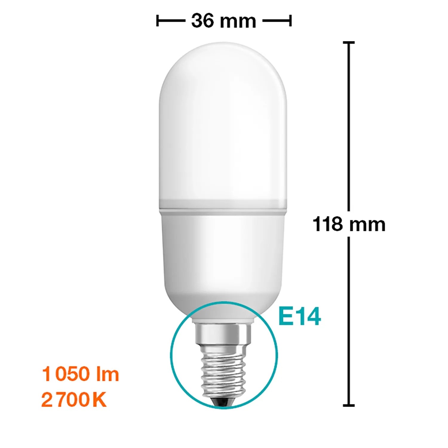 Osram LED-Leuchtmittel E14, 9W, warmweiß, 1050lm. Kompakte LED Lampe mit E14 Sockel.