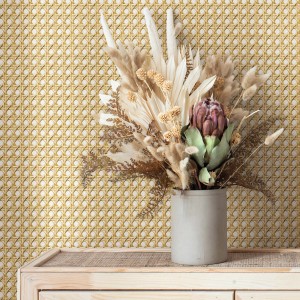 Beige-weiße Marburg Vliestapete mit modernem Geflecht-Muster in Holzoptik.